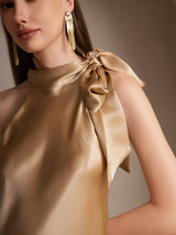 [Champagne] SilkSilky-UK Sleeveless Tie Neck Dress 003