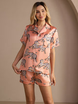 [Pink Cat] SilkSilky-UK Short Sleeve Lapel Collar Women's Pyjamas 003