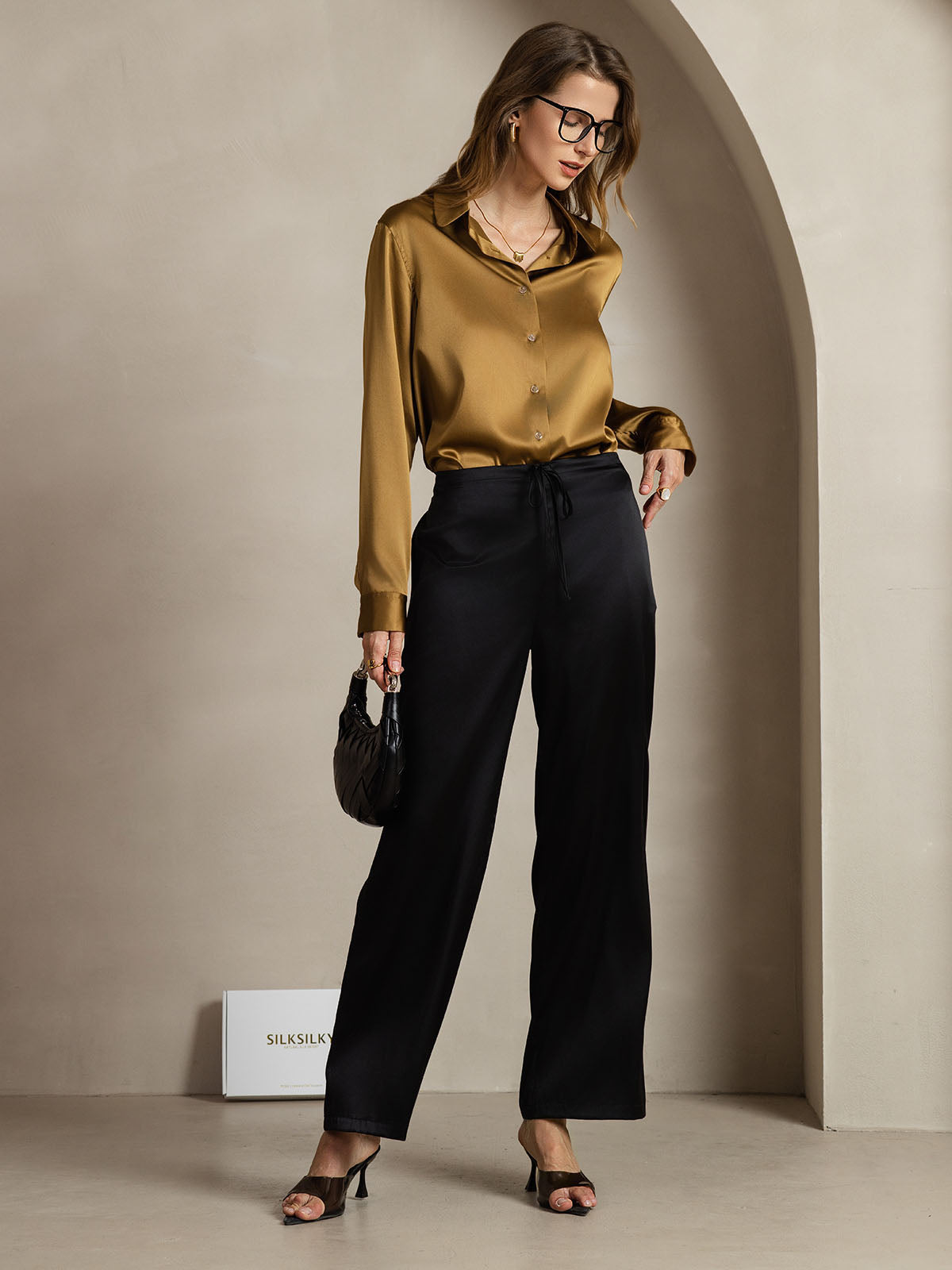 [Bronze] SilkSilky-UK Silk Long Sleeve Collar Women's Shirt 003