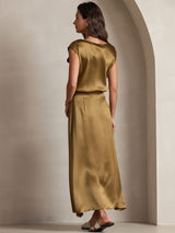 [Brown] SilkSilky-UK 19Momme Stretch Silk Charmeuse Skirt 004