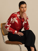 [Wine] SilkSilky-UK Long Sleeve Lapel Collar Women's Shirt 008