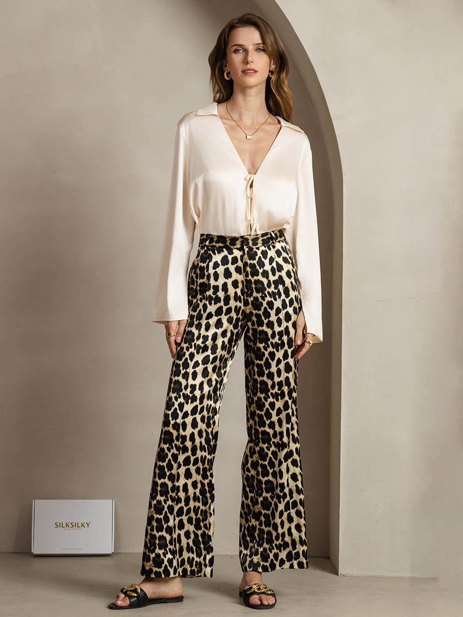 [Leopard] SilkSilky-UK 19Momme Silk Womens Pants 006