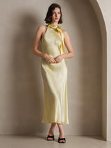 [Light Yellow] SilkSilky-UK Sleeveless Tie Neck Dress 003