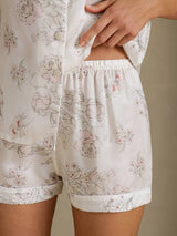 [Cream Floral] SilkSilky-UK Short Sleeve Notch Collar Women's Pyjamas 005