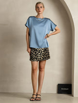 [Grayish Blue] SilkSilky-UK Short Sleeve Boat Neck Women's T-Shirt 006