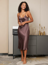 [Coffee] SilkSilky-UK Spaghetti Strap V Neck Nightdress 004