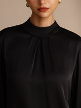 [Black] SilkSilky-UK Long Sleeve Stand Collar Women's Blouse 005
