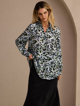 [Teal Leopard] SilkSilky-UK Long Sleeve Lapel Collar Blouse 001