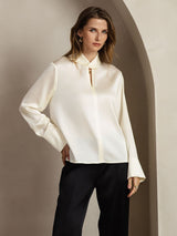 [Ivory] SilkSilky-UK 19Momme Silk Keyhole Neck Women's Shirt 008