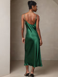 SilkSilky-UK Pure Silk Sleeveless Round Neck Dress Green 002