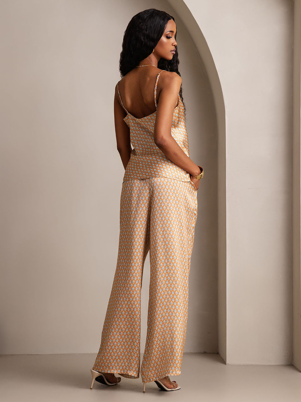 [Floral] SilkSilky-UK Pure Silk V Neck Camisole Set 002