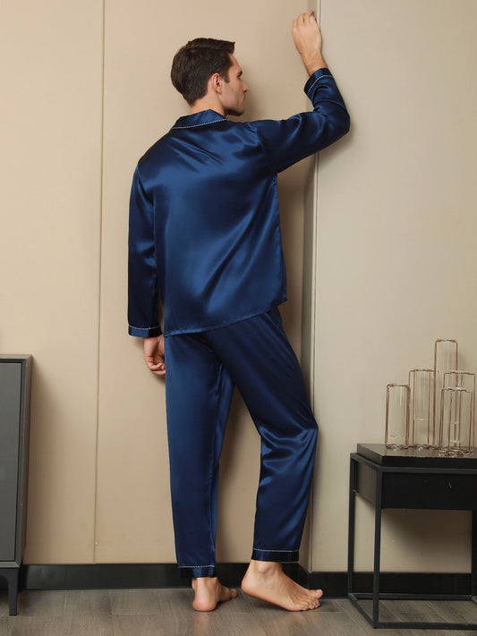 Clearance (UK Warehouse) - Luxurious Silk Men‘s Contrast Trim Pyjamas