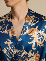 [Navy Dragon] SilkSilky-UK Long Sleeve Mens Robe 006