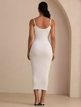 [White] SilkSilky-UK Spaghetti Strap Square Neck Dress 002