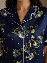 [Navy Lion] SilkSilky-UK Short Sleeve Notch Collar Women's Pyjamas 005