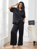 SilkSilky UK Pure Silk Short Sleeve V Neck Women's Pyjamas Black 003