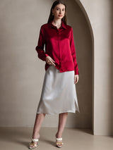 [Wine] SilkSilky-UK Long Sleeve Lapel Collar Women's Shirt 005