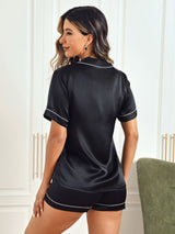 [Black] SilkSilky-UK Short Sleeve Lapel Collar Women's Pyjamas 002