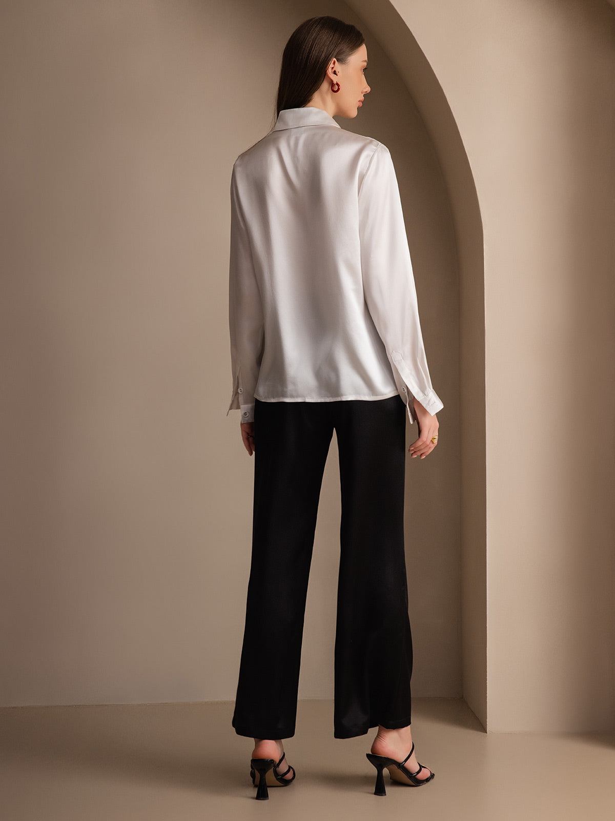[White] SilkSilky-UK 19Momme Silk Collar Women's Shirt 002