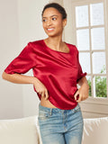 SilkSilky UK Pure Silk Half Sleeve Boat Neck Women's T Shirt DarkRed 005