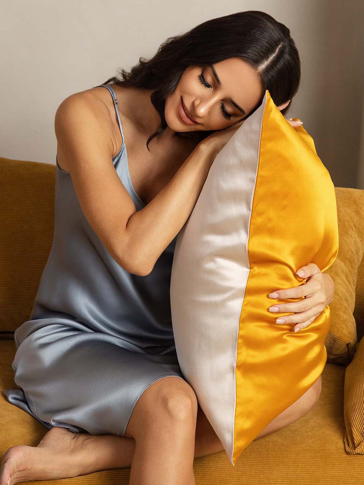[Gold+LightBeige] SilkSilky-UK 22Momme Pure Silk Pillowcase 001