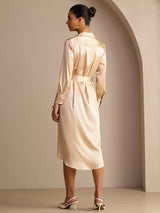 [Champagne] SilkSilky-UK Long Sleeve Lapel Collar Dress 002