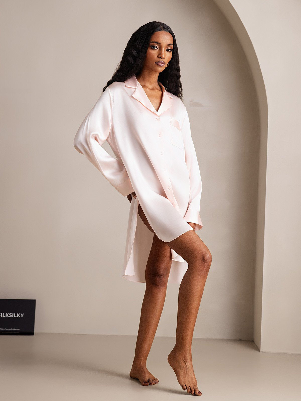 [LightPink] SilkSilky-UK Pure Silk Collar Nightdress 005