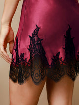 [Dark Red] SilkSilky-UK Spaghetti Strap V Neck Nightdress 006