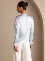 [Sky Blue] SilkSilky-UK Long Sleeve Split Women's Blouse 002