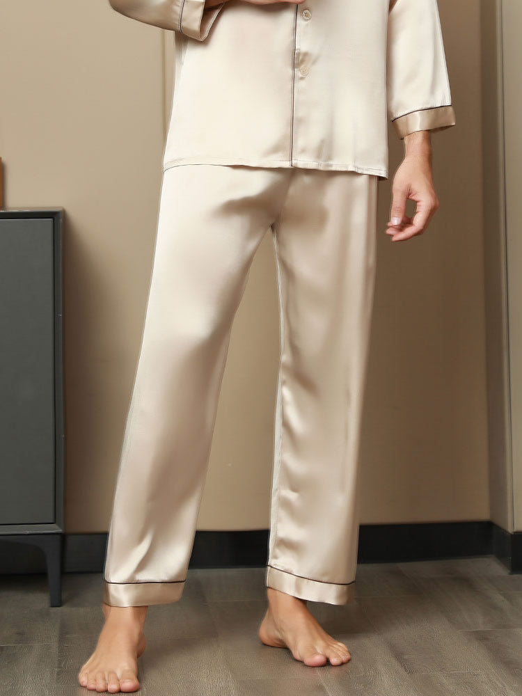 [Tan] SilkSilky-UK Pure Silk Mens Sleep Bottoms 003