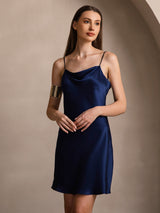 [Dark Blue] SilkSilky-UK Spaghetti Strap Cowl Neck Dress 003