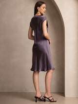[Purple Gray] SilkSilky-UK Cap Sleeve V Neck Nightdress 002