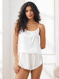 SilkSilky UK Pure Silk Sleeveless Round Neck Camisole Set White 001