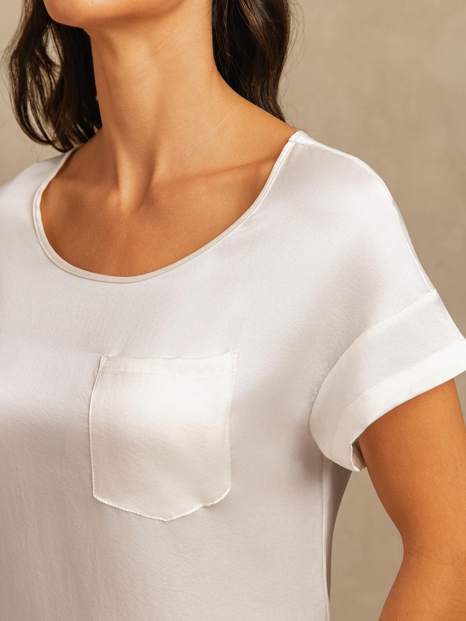 [White] SilkSilky-UK 19Momme Silk Crew Nightdress 004