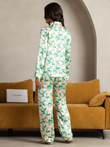 [Green Floral] SilkSilky-UK Pure Silk Notch Collar Women's Pyjamas 003,