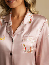 [Pink] SilkSilky-UK Long Sleeve Lapel Collar Women's Pyjamas 004