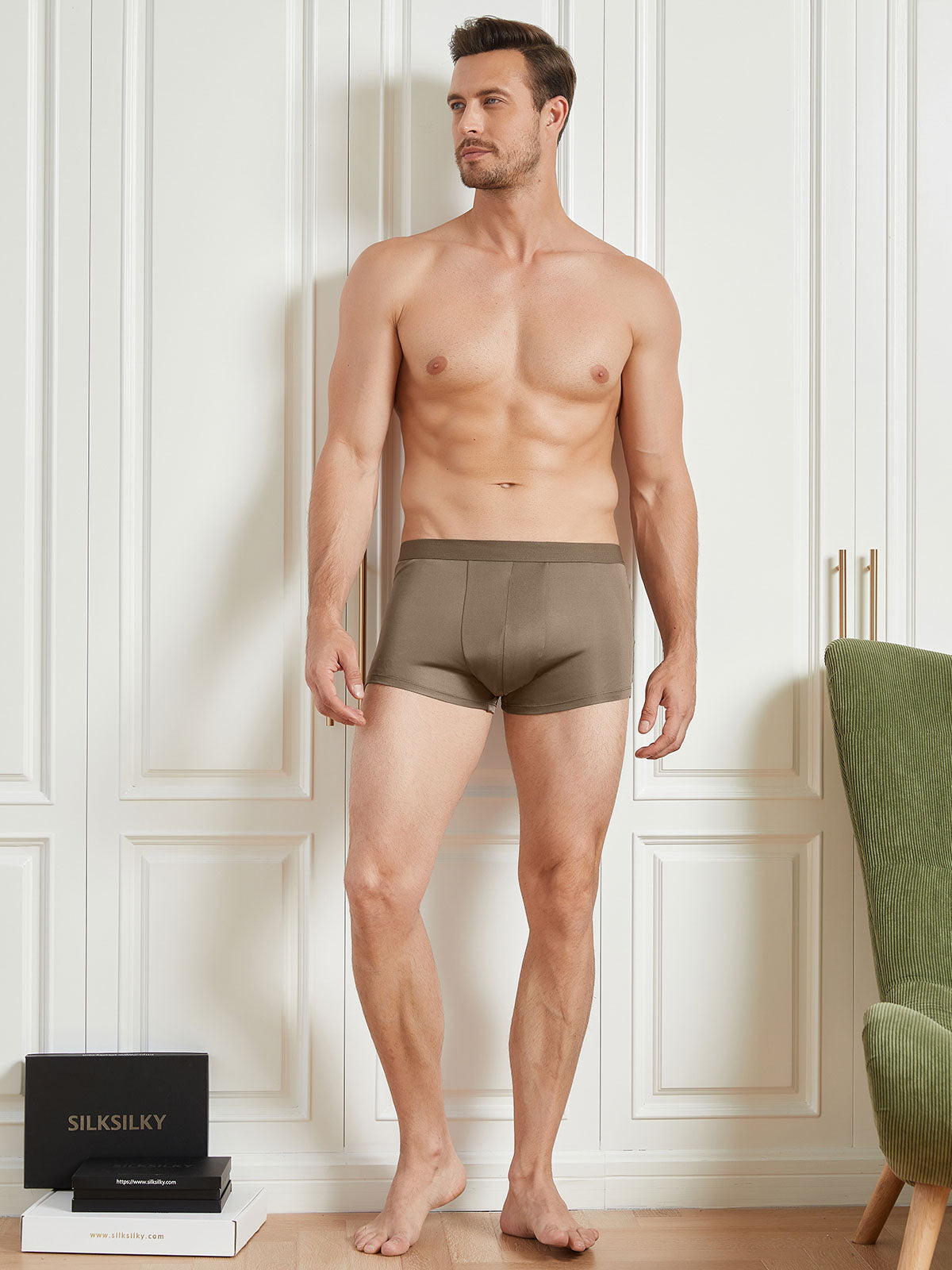 [Coffee] SilkSilky-UK Pure Silk Mens Underwear 004