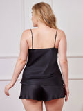 SilkSilky-UK Pure Silk V Neck Plus Size Camisole Set Black 002