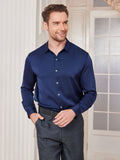 SilkSilky UK Silk Long Sleeve Collar Men's Shirt DarkBlue 003