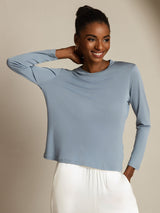 [GrayishBlue] SilkSilky-UK Pure Silk Round Neck Women's T-Shirt 001
