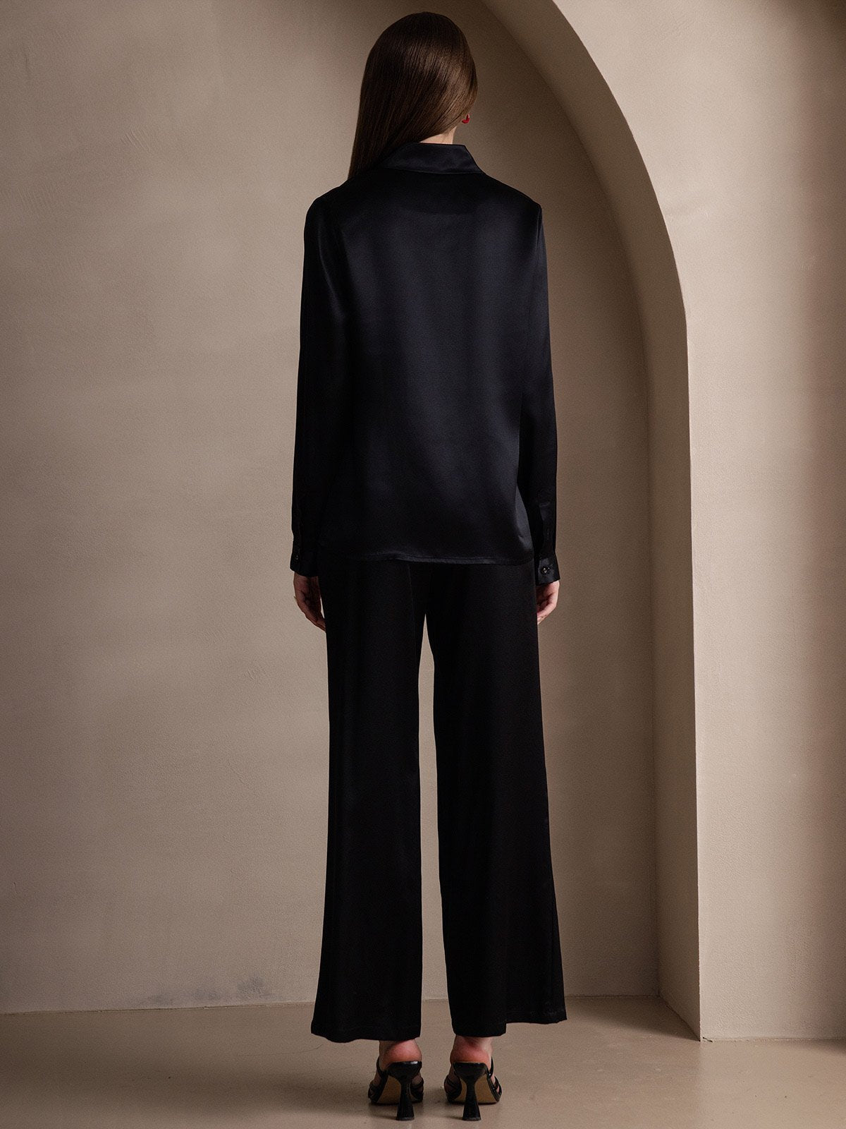 [Black] SilkSilky-UK 19Momme Silk Collar Women's Shirt 002
