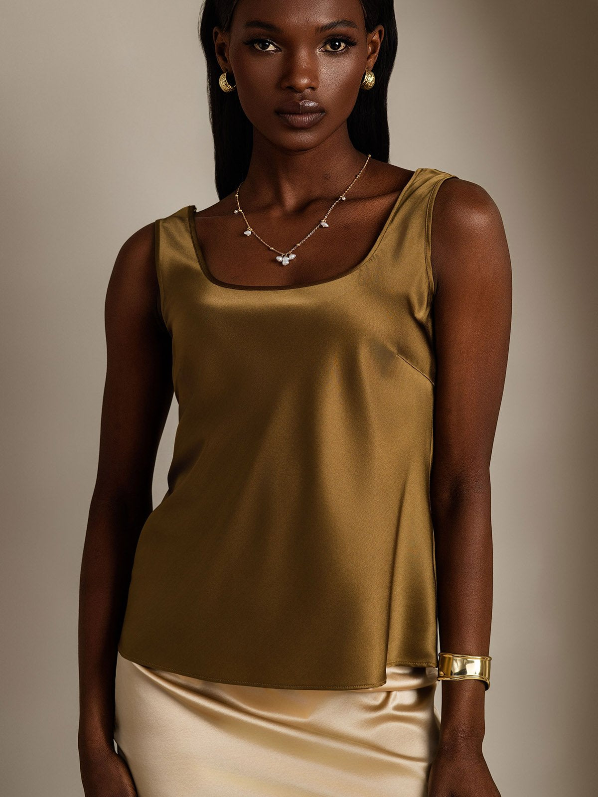 [Brown] SilkSilky-UK 19Momme Silk U Neck Camisole 004