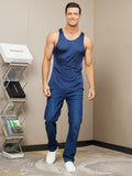 SilkSilky UK Silk Knitted Sleeveless Round Neck Men's T Shirt DarkBlue 004