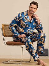 [Navy Dragon] SilkSilky-UK Long Sleeve Lapel Collar Men's Pyjamas 001