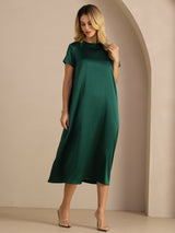 [Dark Green] SilkSilky-UK Short Sleeve Crew Neck Dress 004