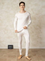 [White] SilkSilky-UK Long Sleeve Round Neck Men's Long Johns 001