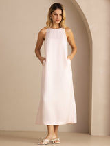 [Light Pink] SilkSilky-UK Sleeveless Crew Neck Dress 001
