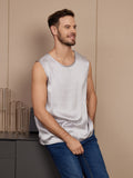 SilkSilky UK Pure Silk Sleeveless Mens T Shirt Silver 003