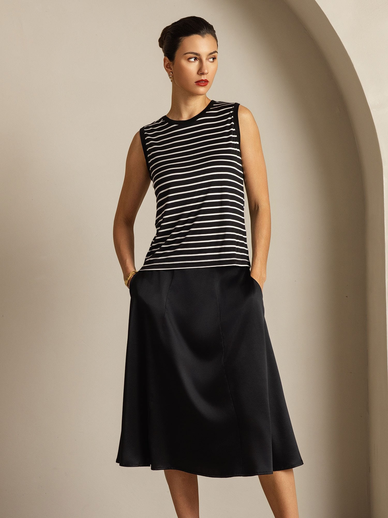 [BlackStripe] SilkSilky-UK Pure Silk Round Neck Camisole 006
