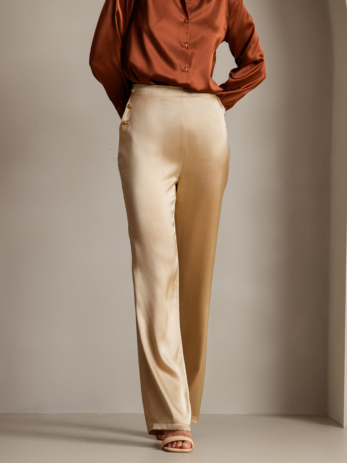 [Champagne] SilkSilky-UK 19Momme Silk Womens Pants 001